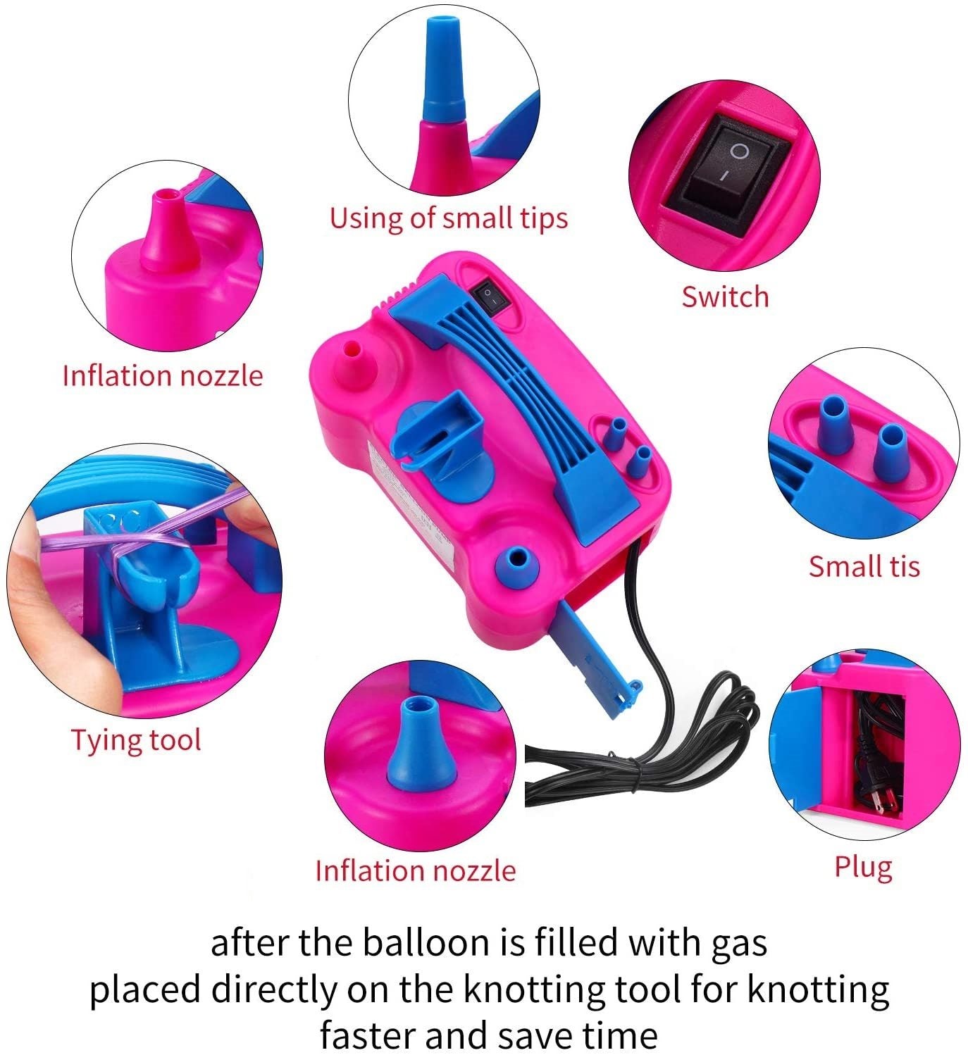 Electrical Rose Pink Balloon Pump